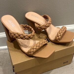 Women's Tan Braided Heeled Sandals